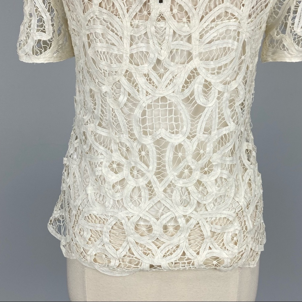 Rag and Bone Womens Nancy Sheer Battenburg Lace Blouse White Short Sleeve size M - Picture 12 of 16